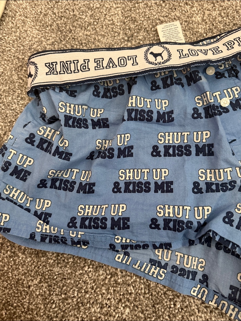 PINK Victoria's Secret Light Blue 'Shut Up & Kiss Me' Lounge Shorts - Picture 3 of 4